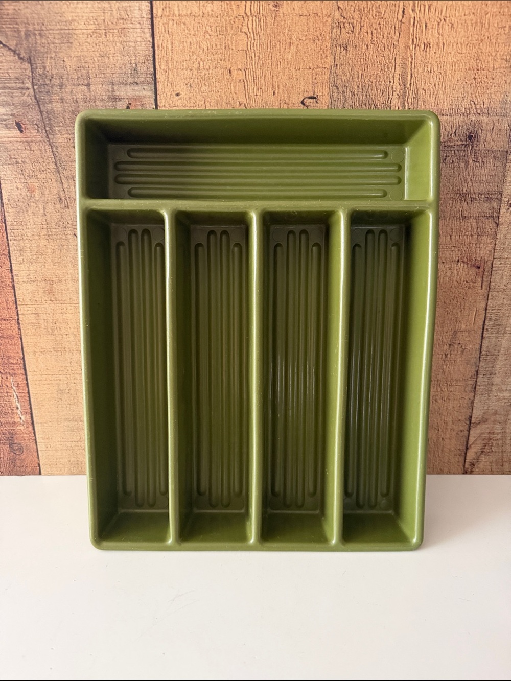 Vintage Avocado Green Plastic Utensil Tray Organizer